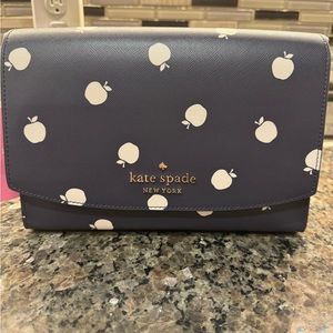 Kate Spade Carson Orchard Blue Apple Print Convertible Crossbody Handbag
